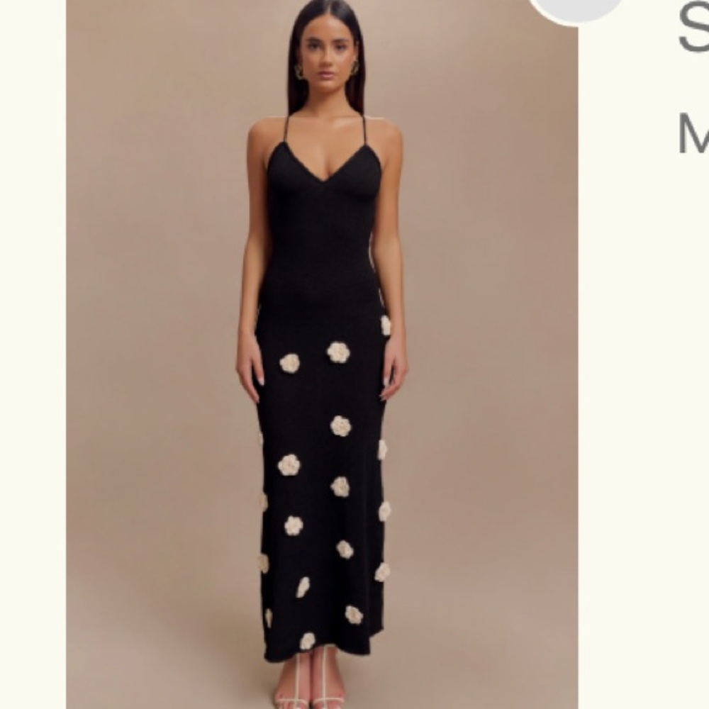 Suki Knit Maxi Dress with Flowers - Black MESHKI SIZE SMALL
